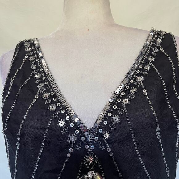 Vtg 90s Scala Beaded Tank Blouse Sz M Y2K Gatsby Art Deco Holiday Sequins Glam - Picture 3 of 16